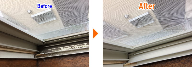 窓レール溝の汚れ掃除Before-After